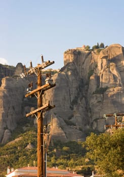 view of the amazing meteora monasteries in Greec