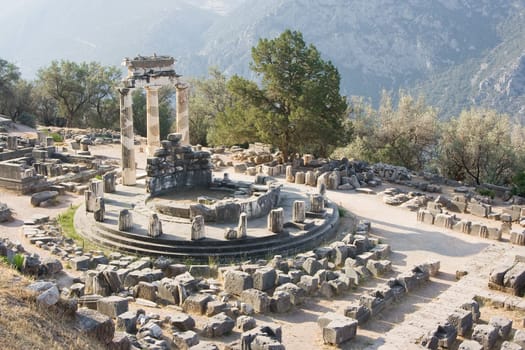 view of the mount parnassus and the oracle of delphi historic place in Greece