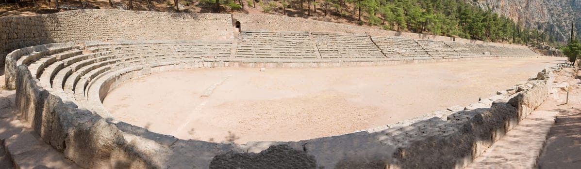 view of the mount parnassus and the oracle of delphi historic place in Greece