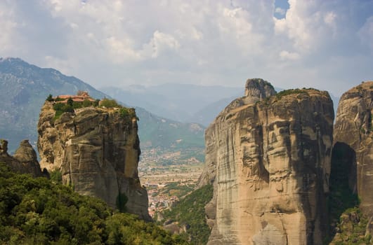 view of the amazing meteora monasteries in Greec