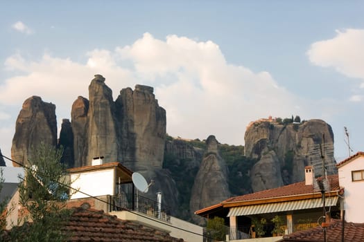 view of the amazing meteora monasteries in Greec