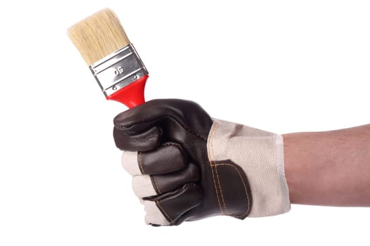 Hand with working hand shoe and brush.