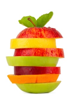 Tower made of various fruit slices.