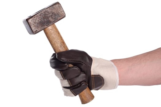Mitten in clenched fist with work glove.