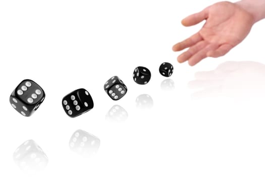Dice that jump over the tables from a single hand.