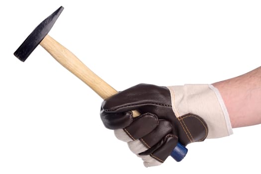 Hammer in clenched fist with work glove.