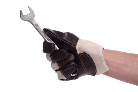 Hand with working hand shoe and wrench