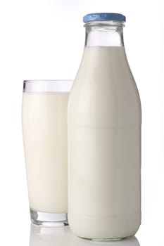 Milk bottle and a glass of milk.