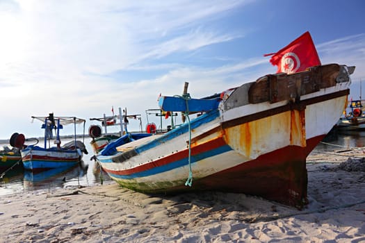 Fishing boats at a natural harbour in Djerba