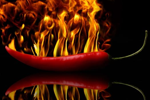 Hot peppers on fire