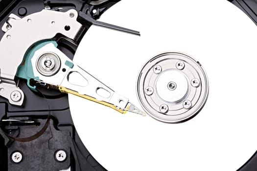 Inner workings of a hard drive.