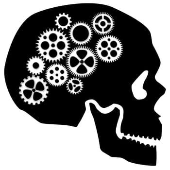 Skull Silhouette with Gears Isolated on White Background Clipart