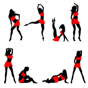 Colection of dancing girls over white background, abstract art