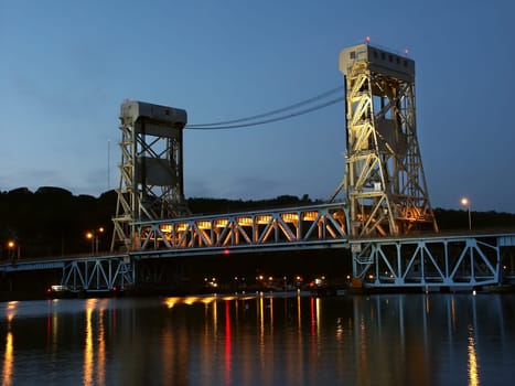 The Portage Lake Lift Bridge between Houghton and Hancock in Michigan&#039 s upper peninsula.