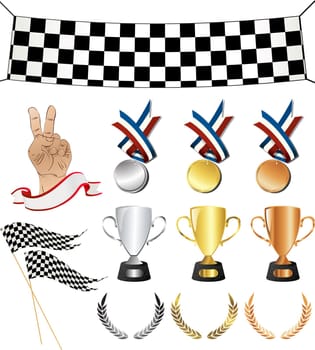 Victory icons, sports related set.  Isolated and grouped objects over white background. No mesh or transparencies, easy to use, edit objects.