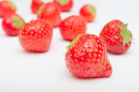 Fresh Red Strawberries on White Wooden Table