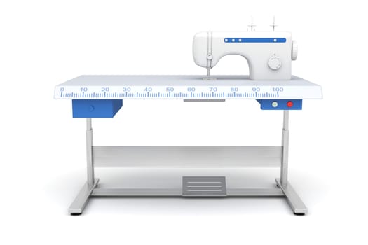 Front view of industrial sewing machine on white background
