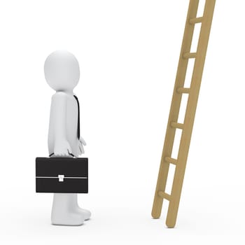 3d business man briefcase look up ladder