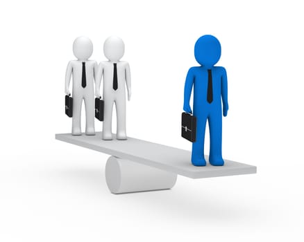 3d business men briefcase blue balance seesaw