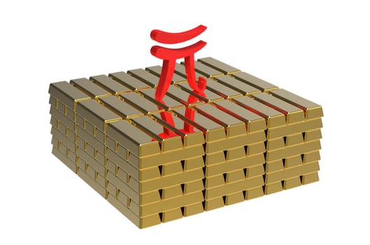 Symbol of renminbi on gold bars money concept