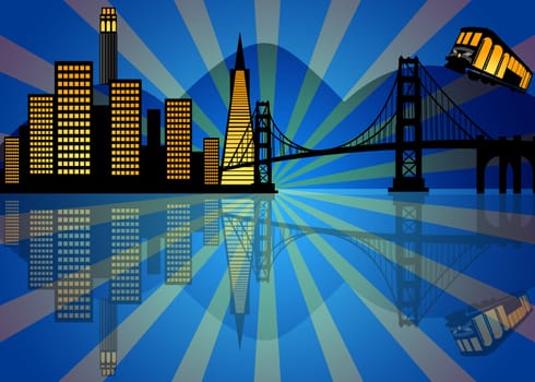 Reflection of San Francisco City Skyline at Night Illustration