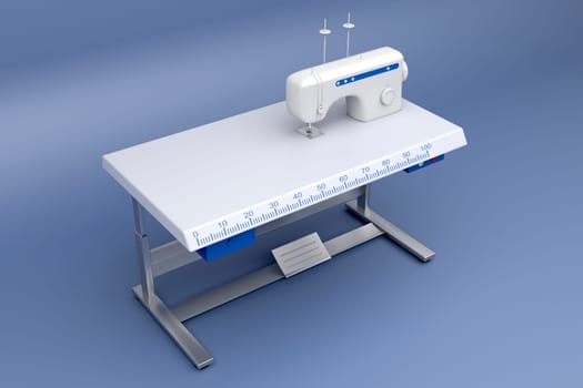 3d illustration of industrial sewing machine on blue background