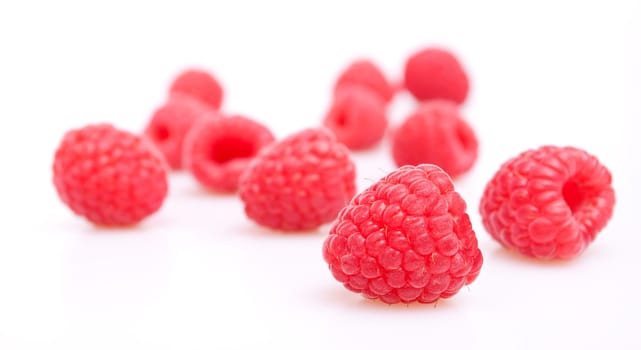 Fresh Red Raspberries on White Background