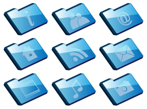 Collection of Icons - Set of Blue Folder Icons Isolated on white