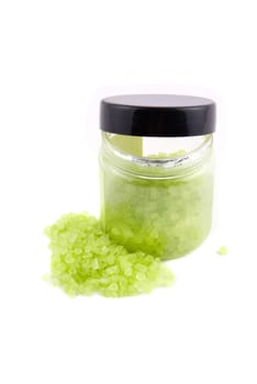 Green bath salt isolated on white