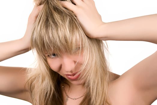 Sexy blonde girl isolate on white