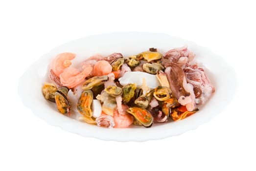 Sea cocktail from different seafood on plate