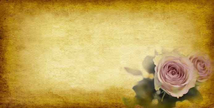 Card Design - Roses on Old Parchment Paper