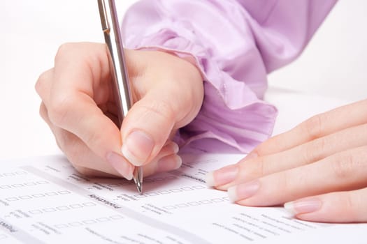 Woman filling the form on job interview