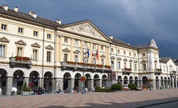 Aosta (Italy) City Hall in a cloudy day