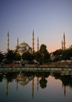 The Blue Mosque or Sultan Ahmed Mosque in Istanbul, Turkey in black and white