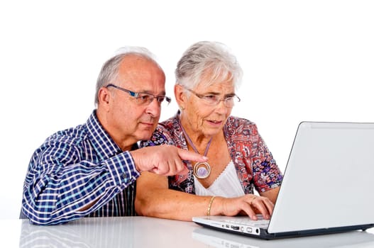 Senior man and woman using a computer laptop