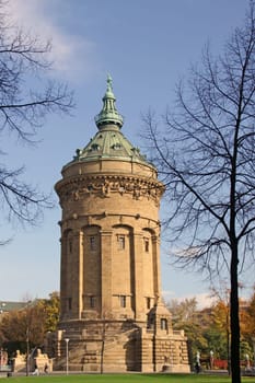 Striking building and landmark of Mannheim. The Mannheim Water Tower was built between 1886 and 1889. It is 60 meters high and has a diameter of 19 meters.