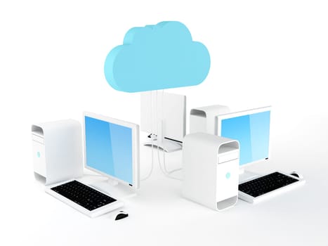 Desktop pc connected to cloud server