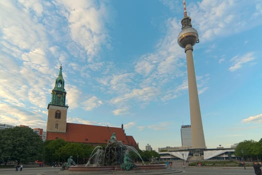 TV Tower and Church Tower at Alexanderplatz