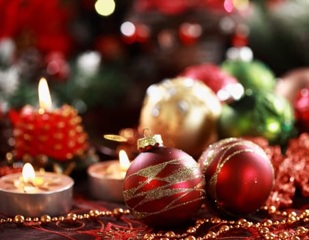 Beautiful Christmas ornaments as table decoration