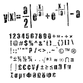 grunge style numbers and symbols for mathematics formula