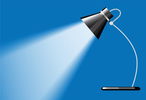 desk lamp with a blue background, with a empty space under spotlight.