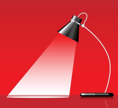 desk lamp with a red background, with a empty space under spotlight.