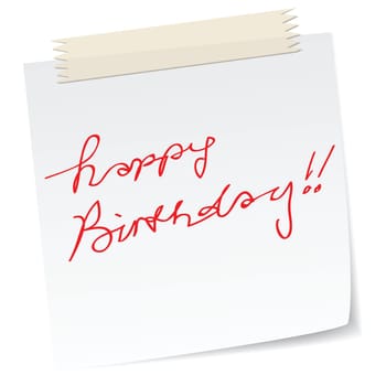 handwritten happy birthday greetings on a note.