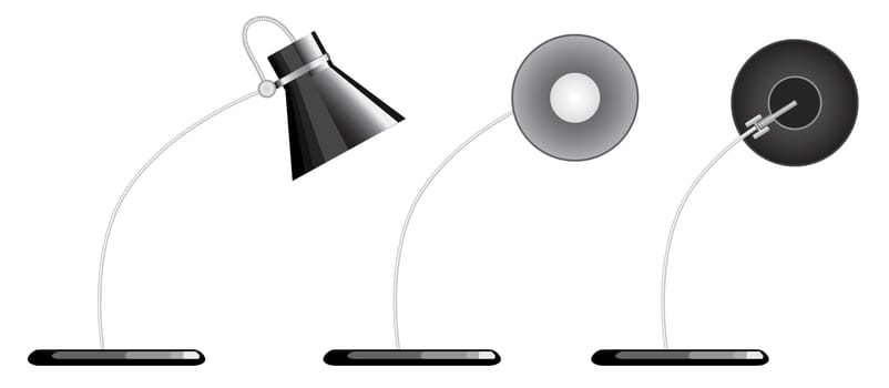 isolated desk lamp, facing different direction, down, and sideway.