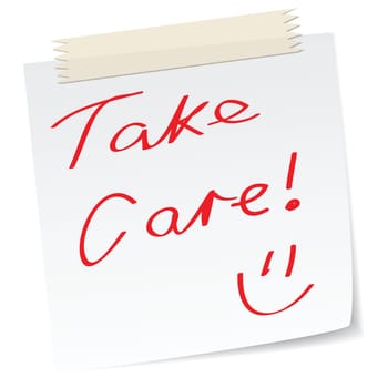 a note with handwritten message, take care, for concepts.
