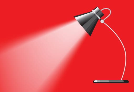 desk lamp with a red background, with a empty space under spotlight.