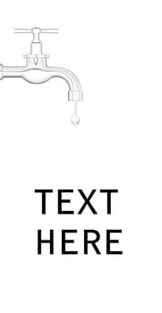 a water tap with realistic water droplet, on a white background