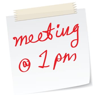 a handwritten notes with &#039 meeting at 1pm&#039  message.