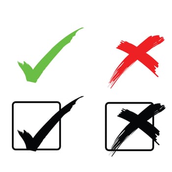 tick and cross, vector format and jpg with clipping path. Handwritten style.